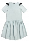 Dress mint linen with black ruffle for female SS20033.01