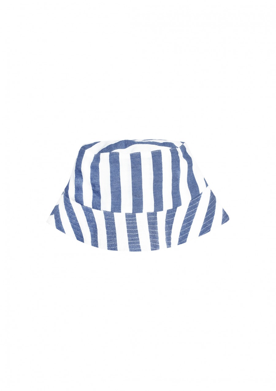 Sun hat with marine blue stripes for boys SS24482