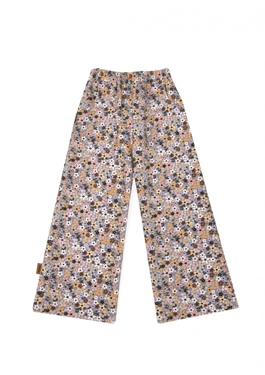 Pants warm grey with flowers print SS24110
