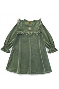 Velvet dress with Gingerman embroidery green