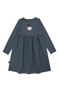 Kids dress midnight blue with apple print