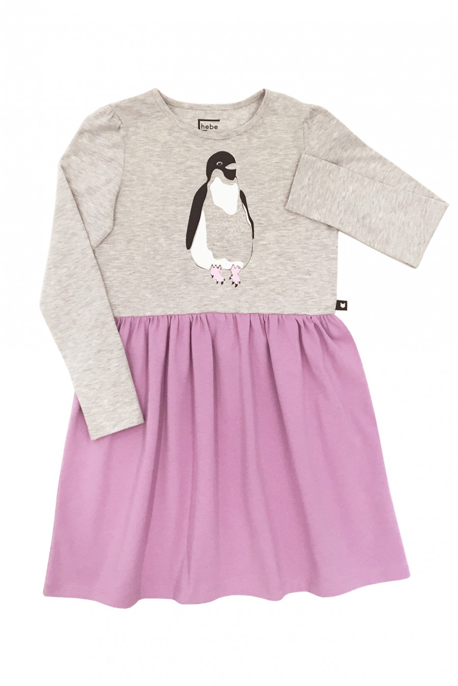 Grey dress with penguin with violet bottom MKL1007