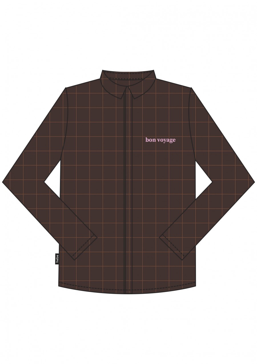 Shirt brown checkered with embroidrey bon voyage for male FW21119