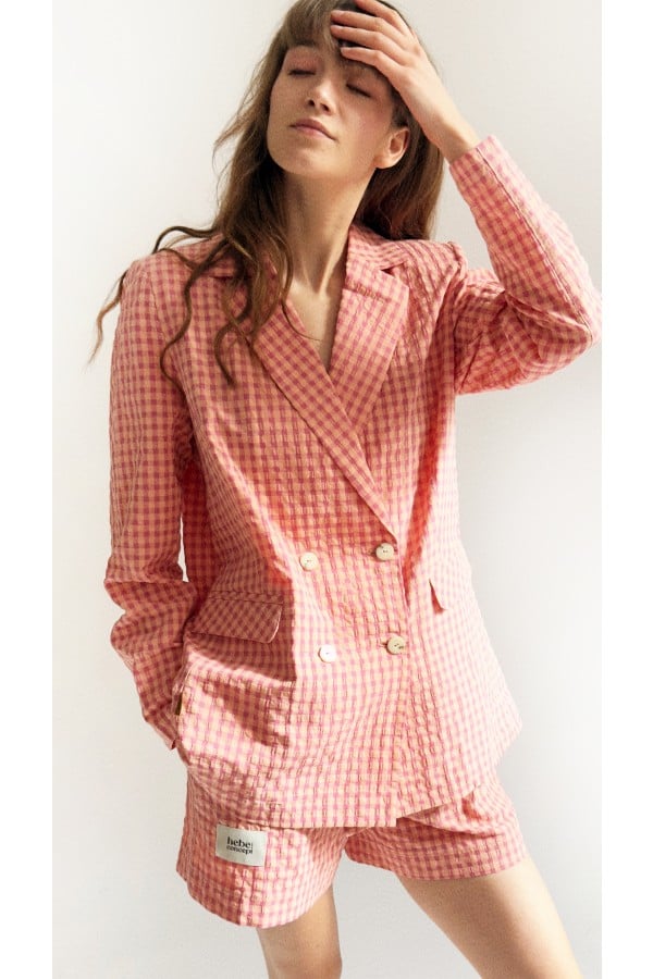 Shorts raspberry pink checkered for female 0103_S25043