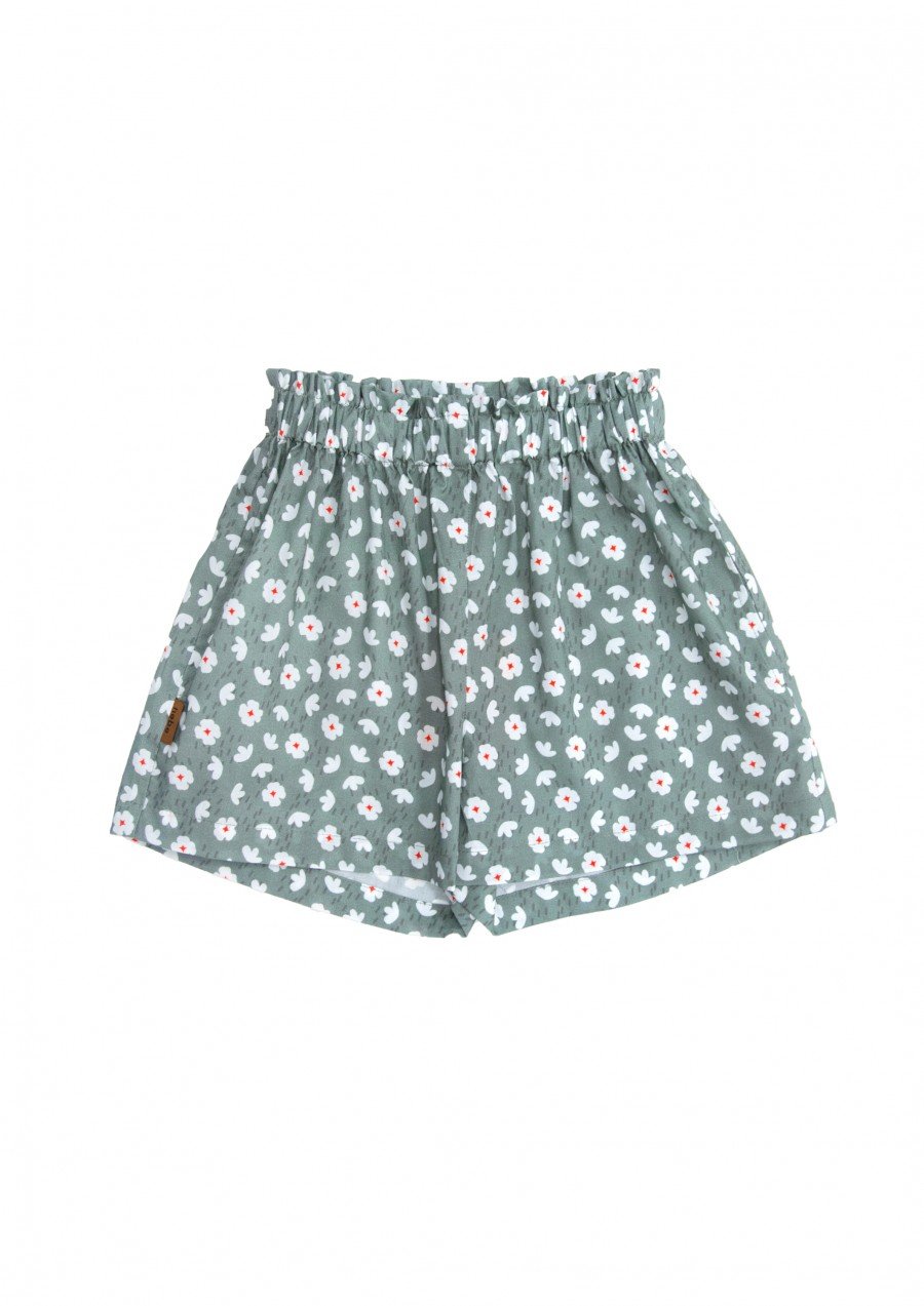 Shorts cotton green with flowers print SS24028