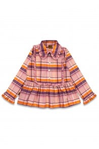 Blouse flannel with a collar and ruffles pink/peach checkers