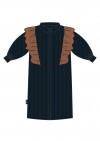 Shirt dress corduroy dark blue with brown ruffle FW21149L