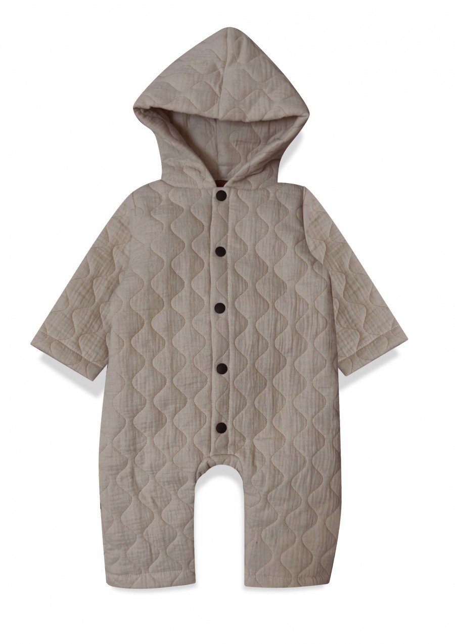 Romper beige quilted with hood and buttons 0322_F25063