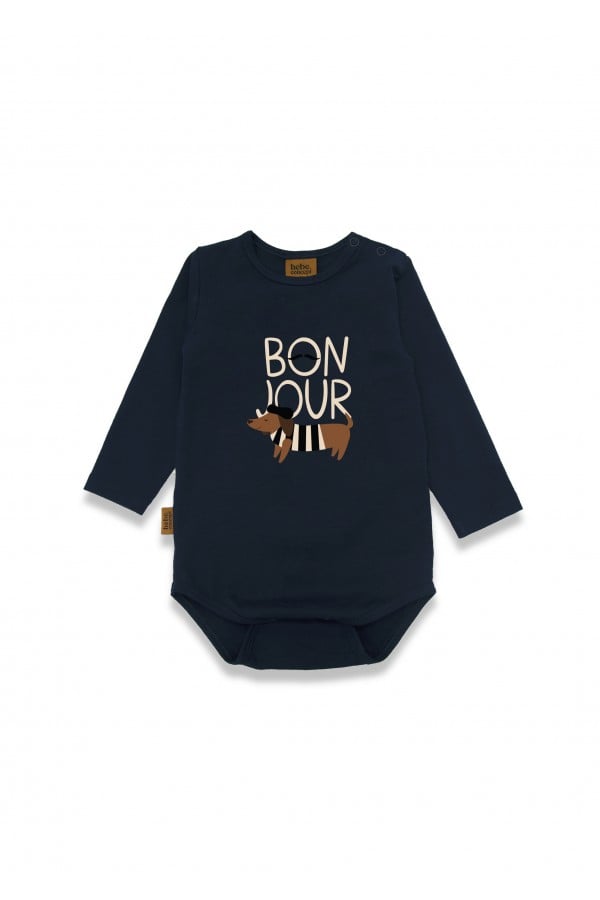 Body with placment print BONJOUR dog navy blue 0159_F25217