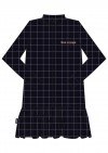 Dress blue checkered with frill and embroidrey bon voyage for female FW21138