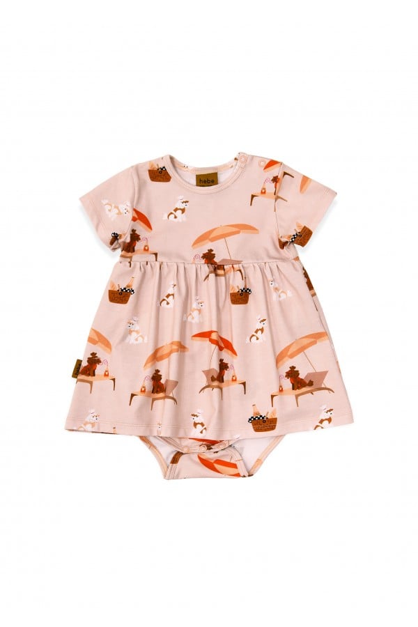 Body dress pink with dog and umbrella print