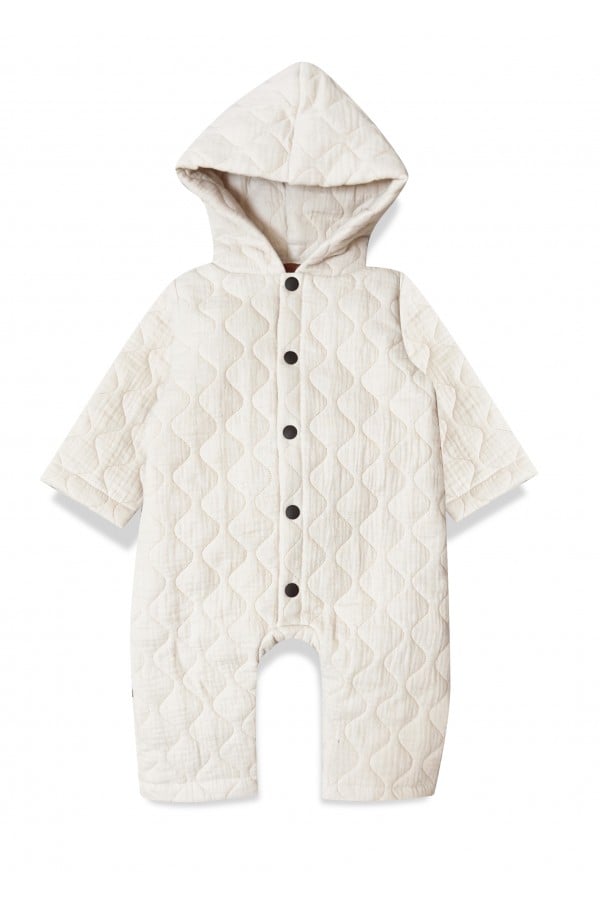 Romper creme quilted with hood and buttons 0322_F25310