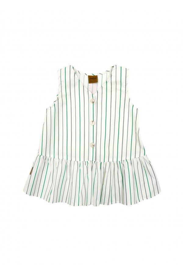 Blouse cotton off-white with green stripes print SS24041
