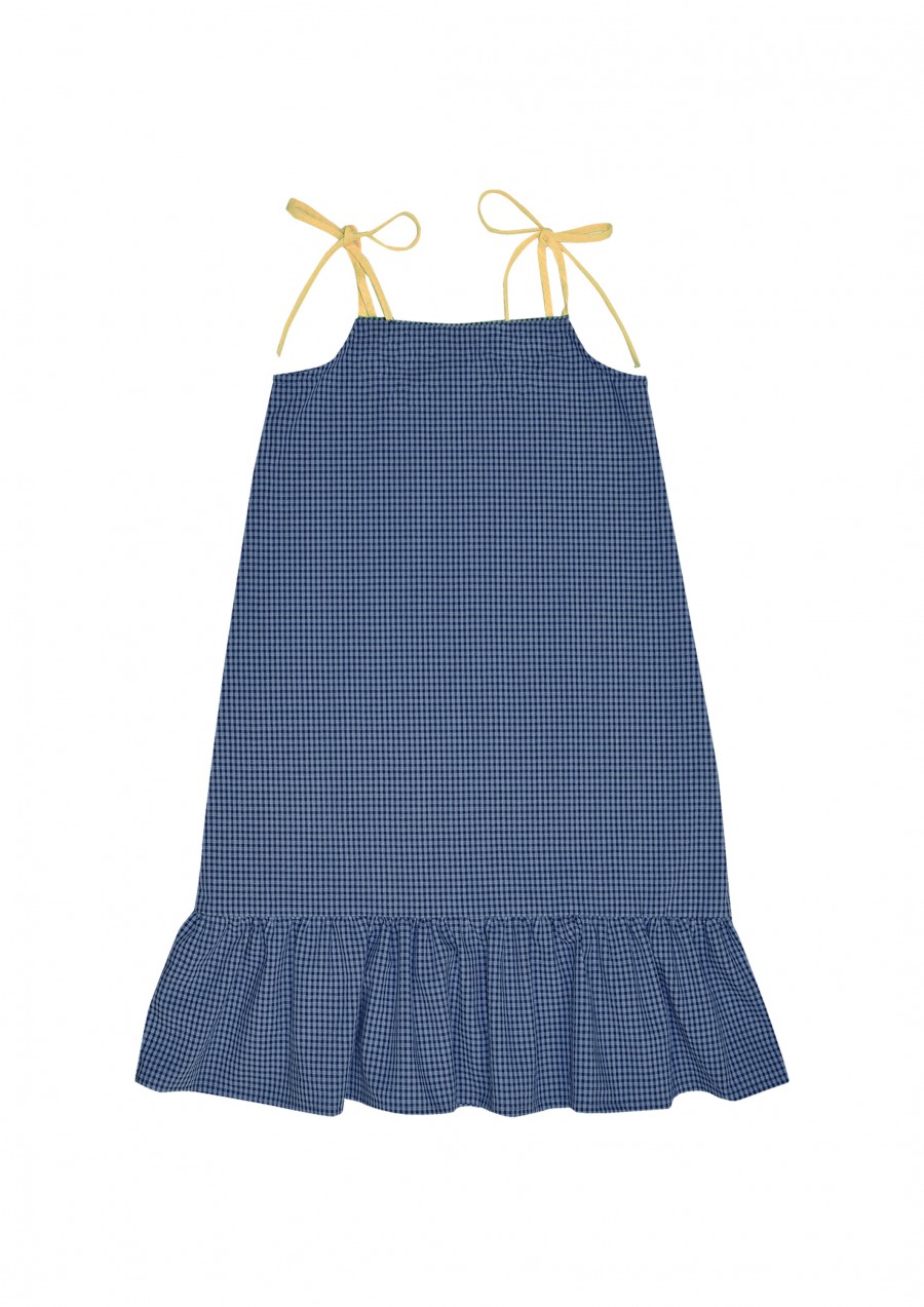 Dress blue checkered with straps for female SS21284