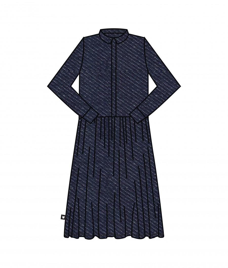 Dress dark blue with frill and ruffle for female FW20178
