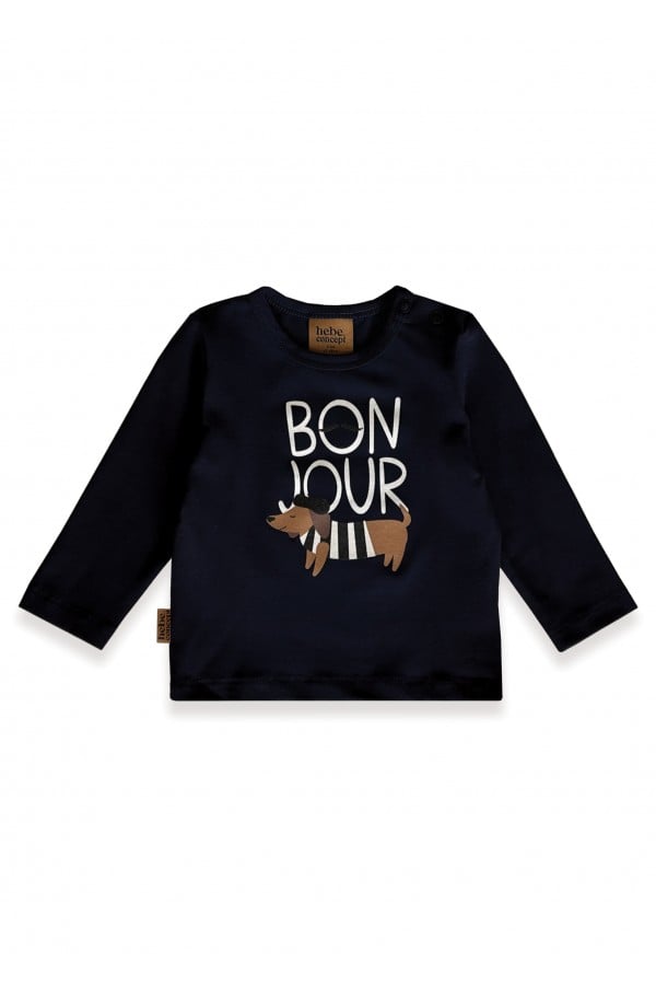 Top with snap buttons on the neck and placment print BONJOUR dog navy blue 0107_F25218