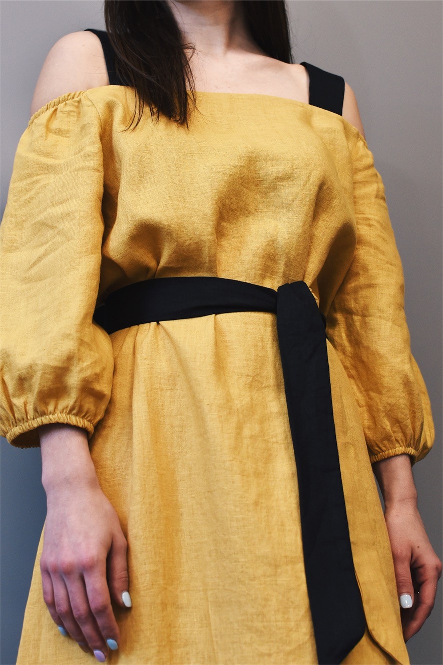 Mother linen summer dress, yellow SS180171