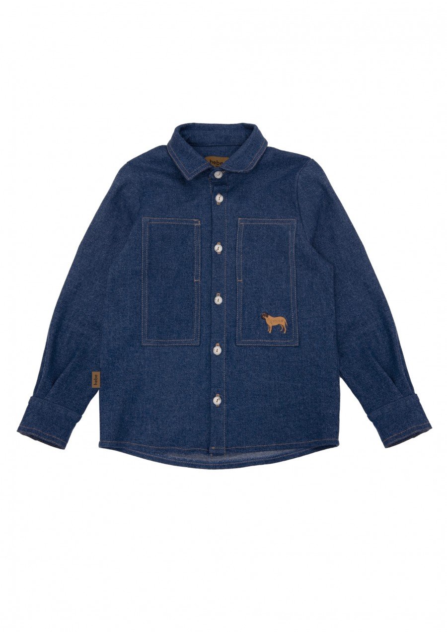 Shirt dark blue denim with embroidery FW23220