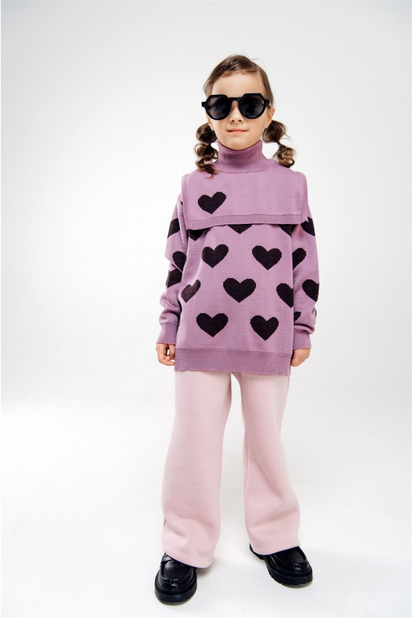 Sweater pink merino wool with hearts FW22460