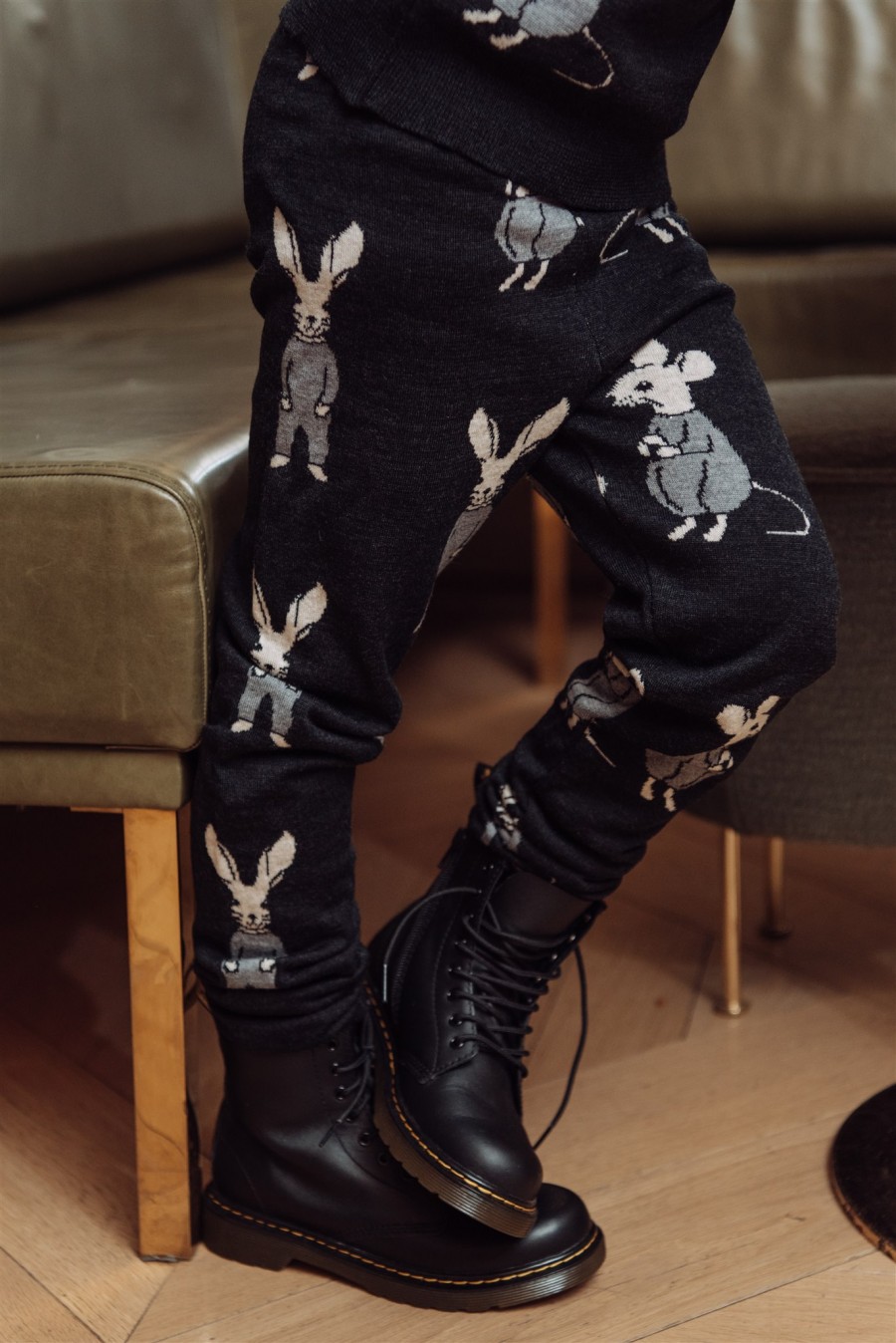 Pants merino wool black with gray bunny FW20211