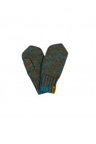 Mittens green/brown merino wool