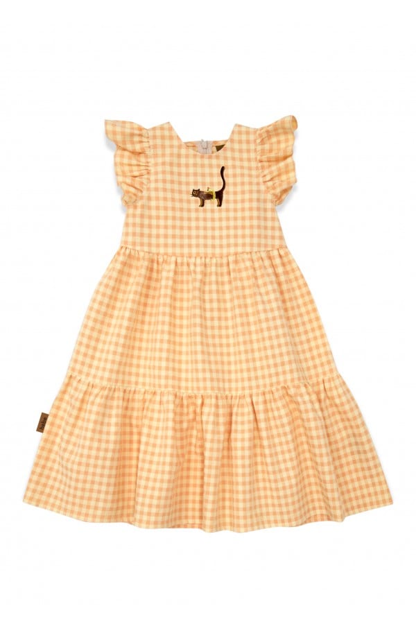 Dress cotton with yellow check and embroidery SS24064