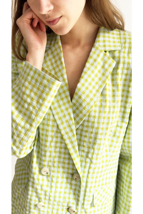 Jacket lime green checkers for female 0030_S25364