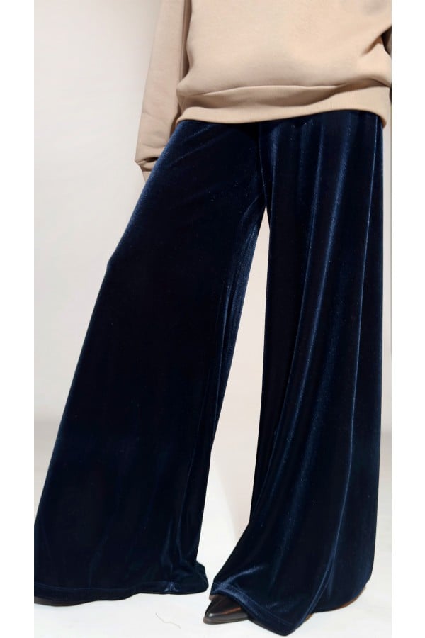 Navy blue velvet pants, regular 0392_LM019