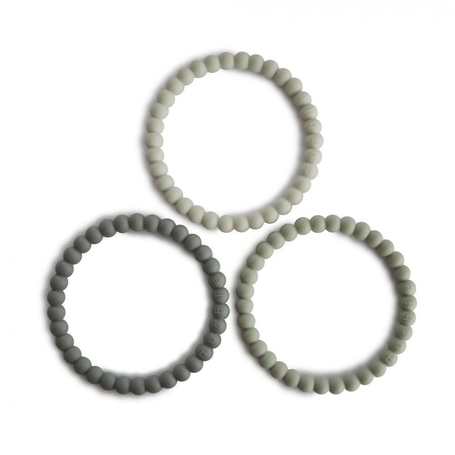 Mushie Silicone Pearl Teether Bracelets - Green Tea/Cool Gray/Sea Salt 2570323