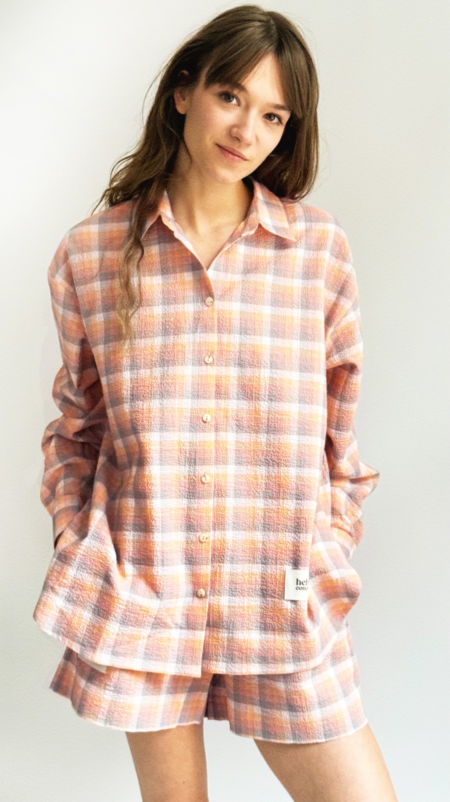 Shirt pink and peach checkered 0086_S25368