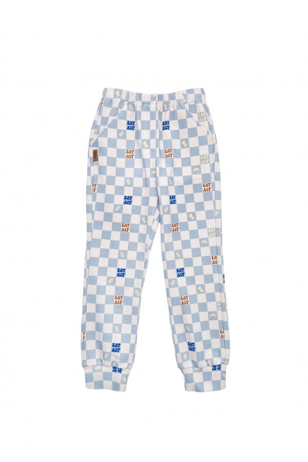 Pants with blue checkers allover print 0111_S25206