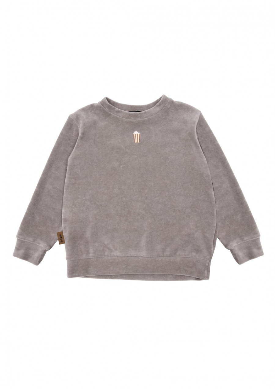 Sweatshirt light grey velvet with embroidery FW23153