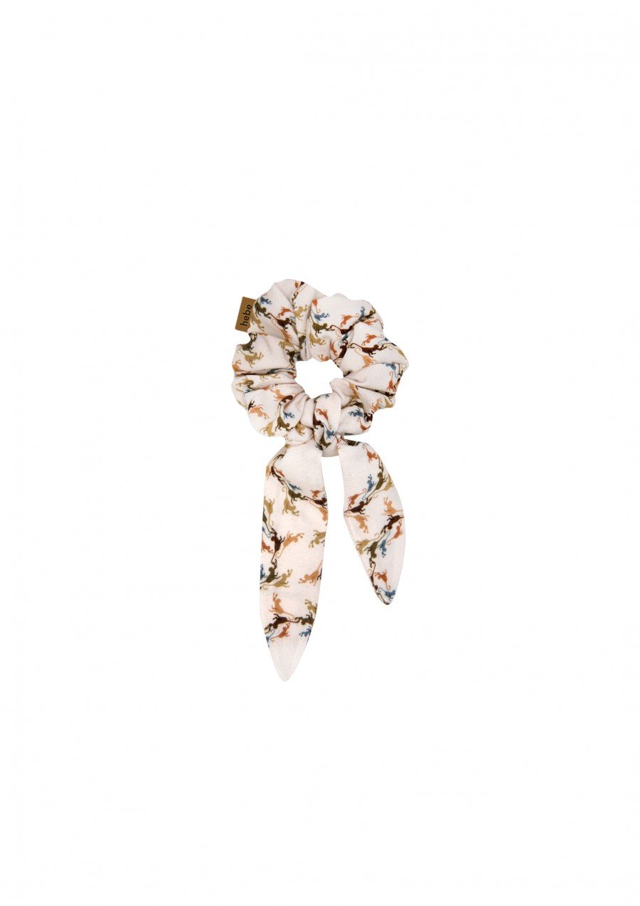 Scrunchy with monkey flower print and bow FW23175