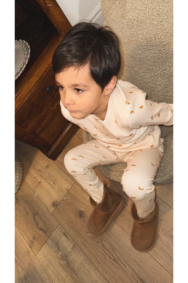 Rib leggings with all-over croissant print