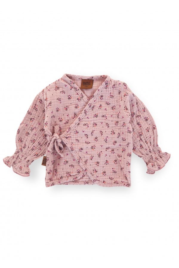Baby jacket pink floral print muslin with ruffles on the sleeves 0013_F25132