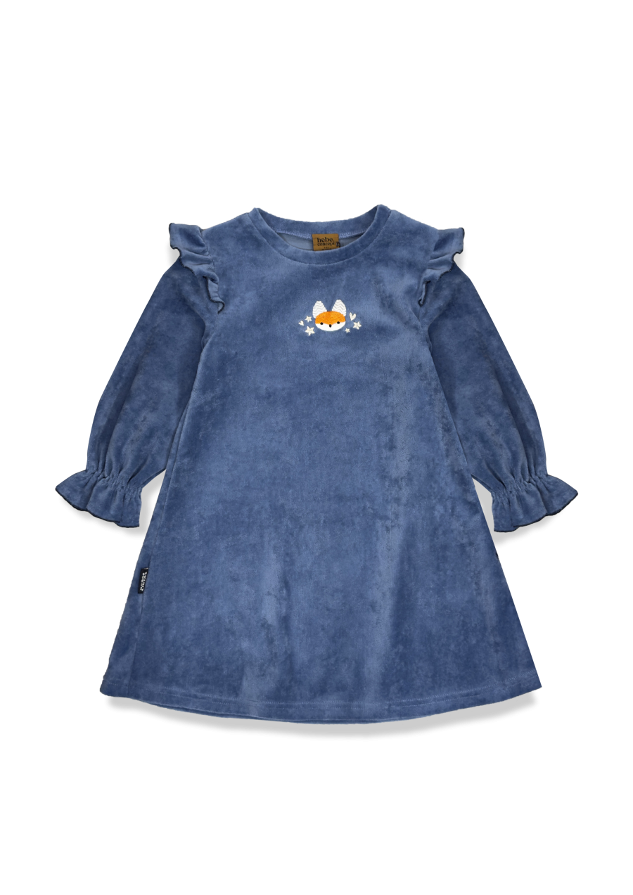 Blue velvet dress with wings and embroidered Tuta's fox 0395_TUT003
