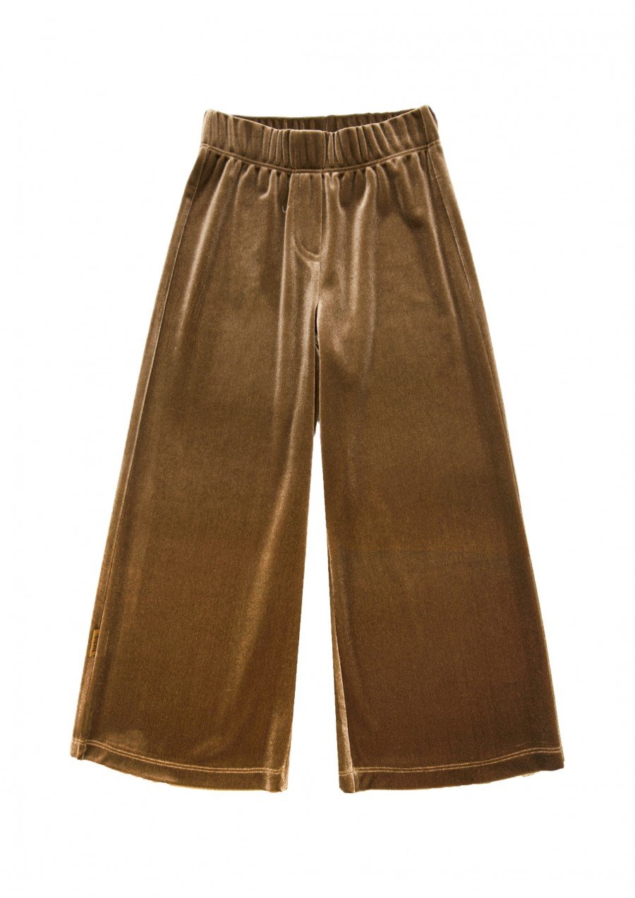 Pants wide golden brown festive velvet, women FW24266