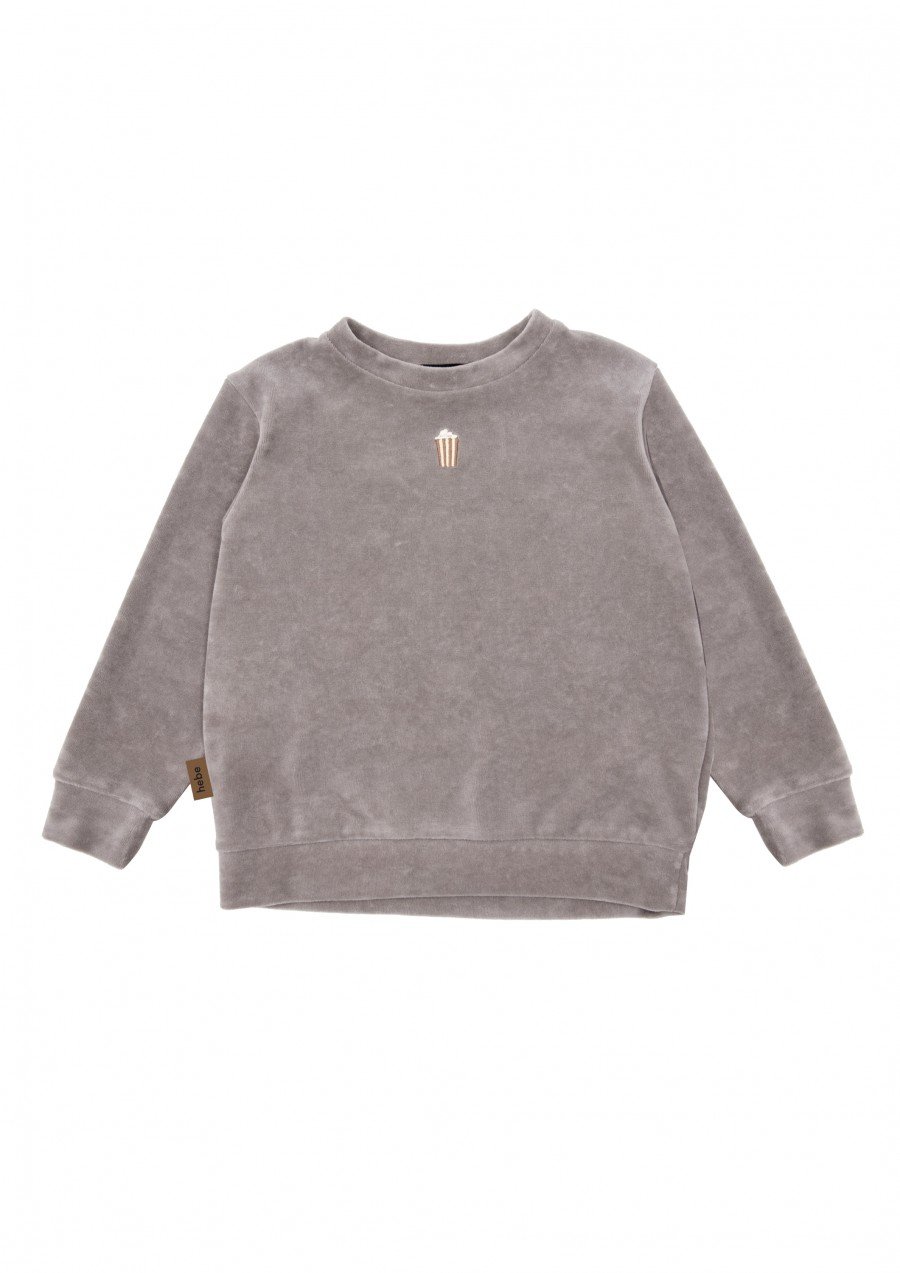 Sweatshirt light grey velvet with embroidery FW23153L