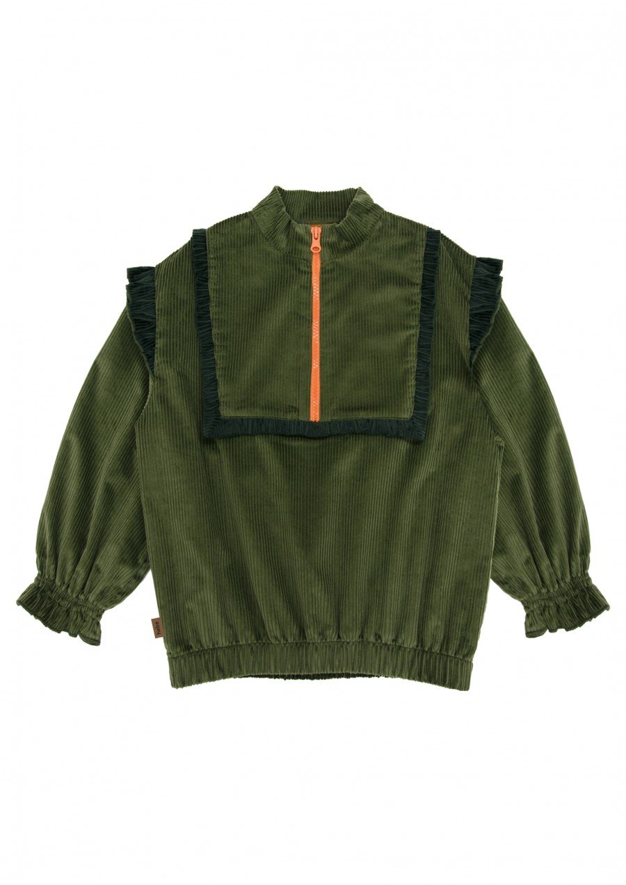 Blouse green corduroy with zipper for female FW23173