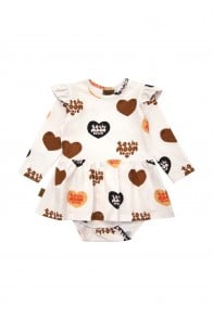 Body dress with overall big heart print and frills