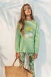 Warm sweater light green with a cat SS21062