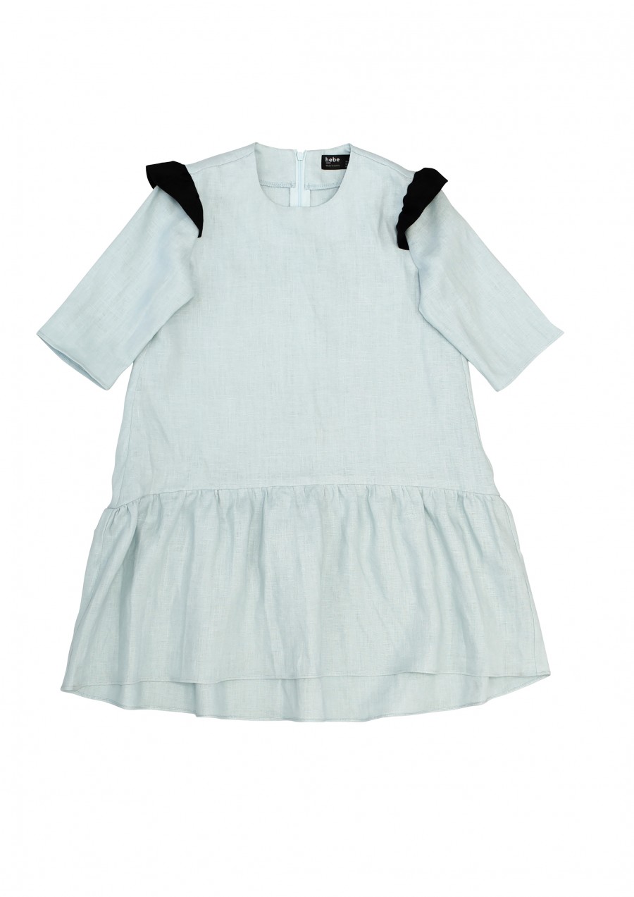 Dress mint linen with ruffles and frill SS20031L