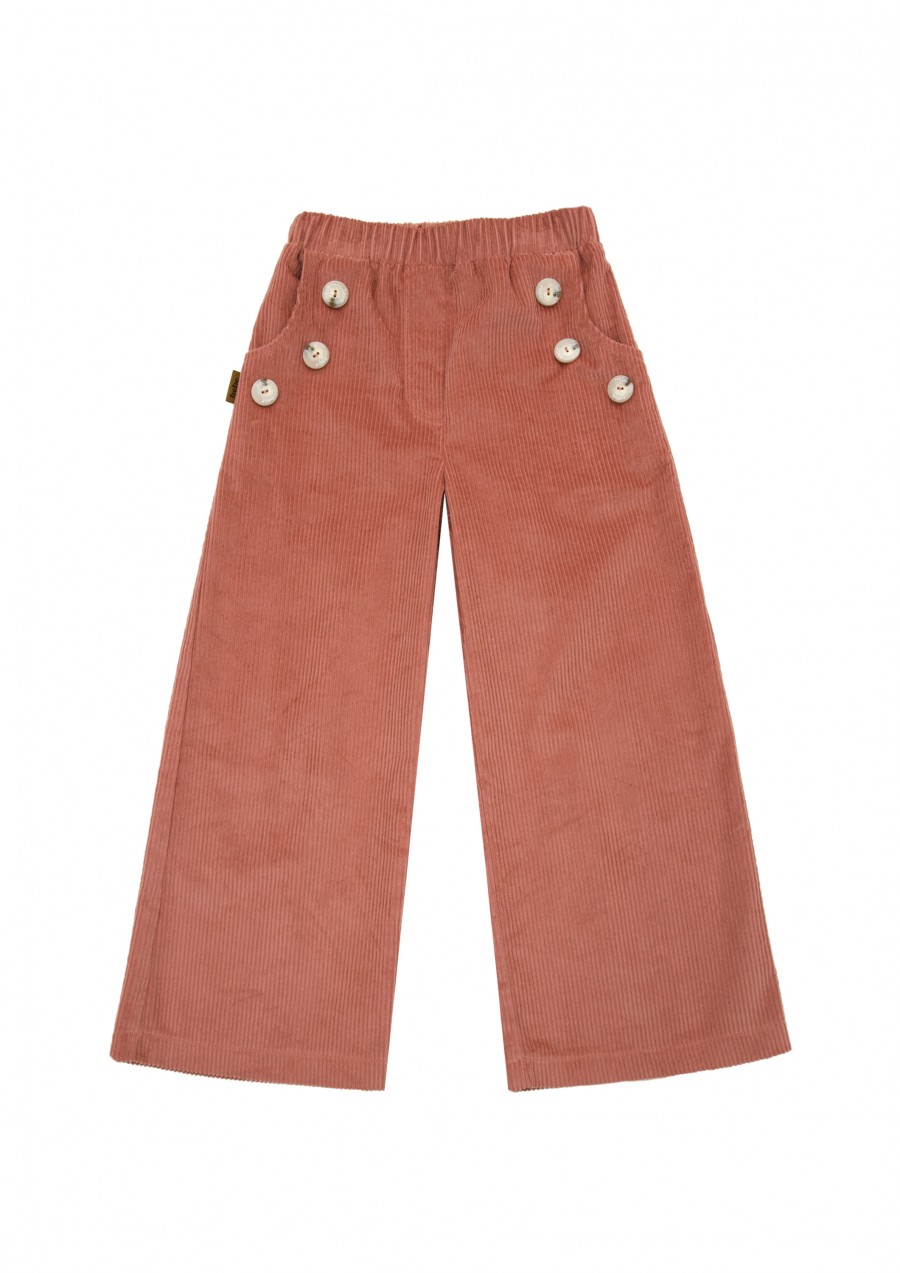 Pants wide dusty pink corduroy with buttons FW24138