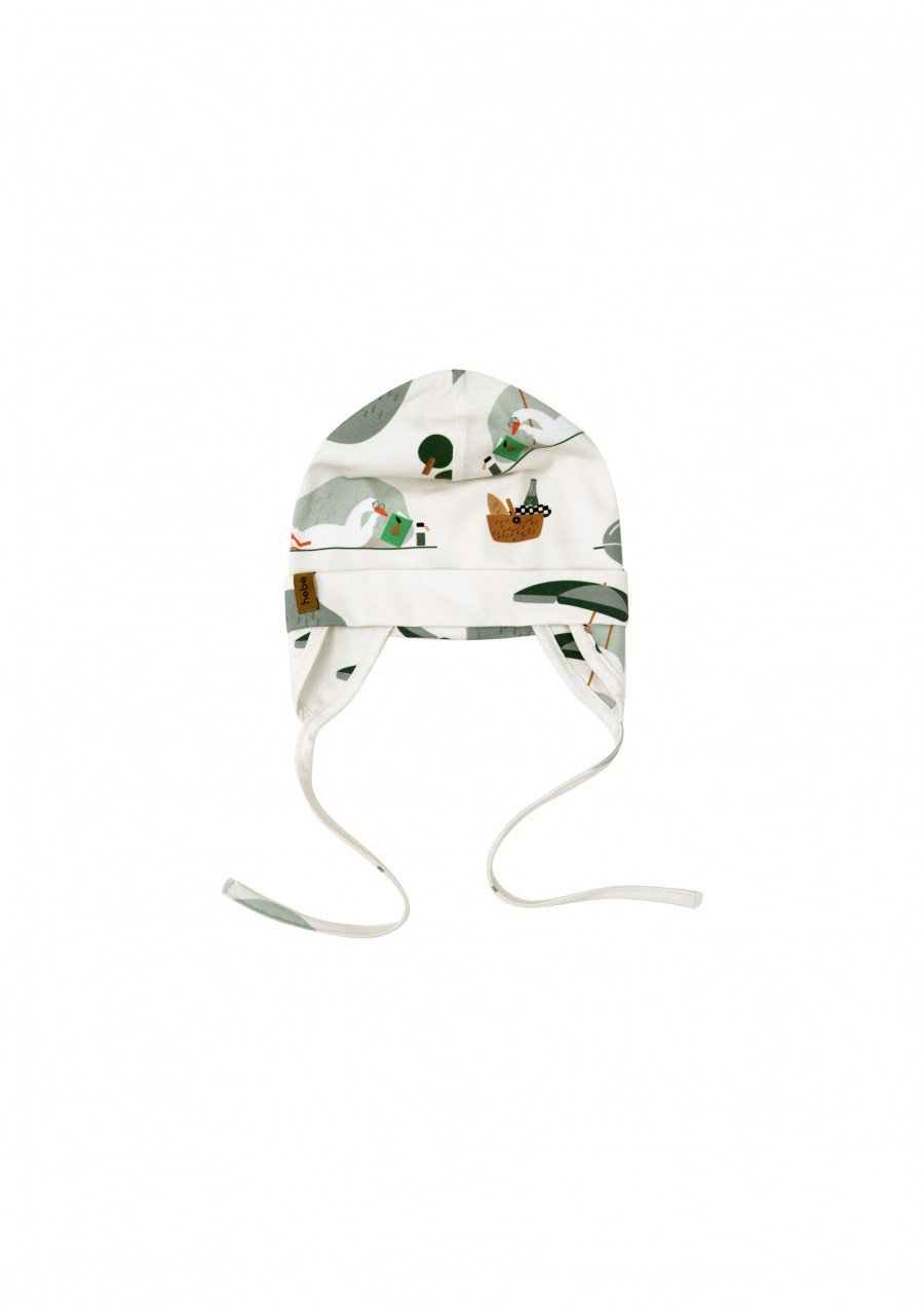 Hat with ears off-white with goose print SS24002