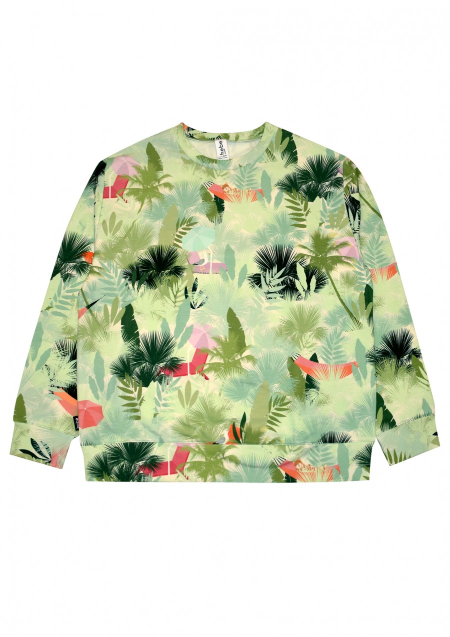 Warm sweater with green palm print for adult SS21054