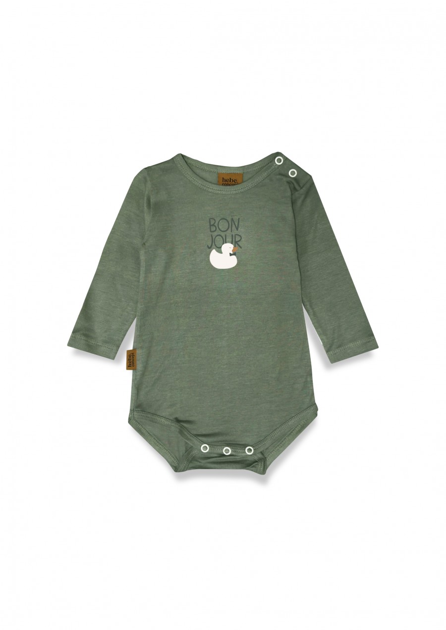 Body with BONJOUR duck placment print olive green 0159_F25280