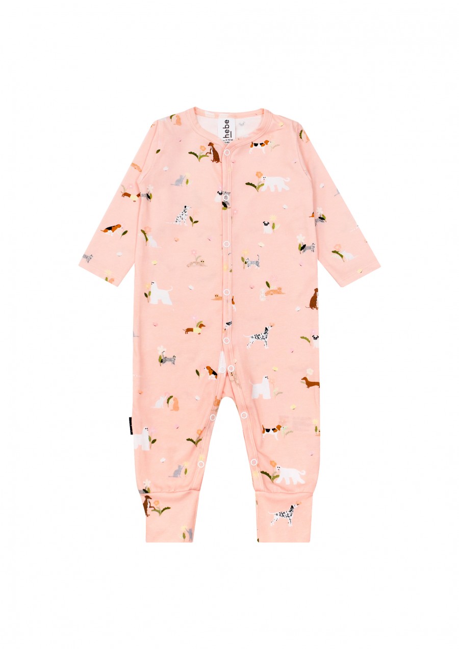 Long romper pink with small dog-flower print SS22326