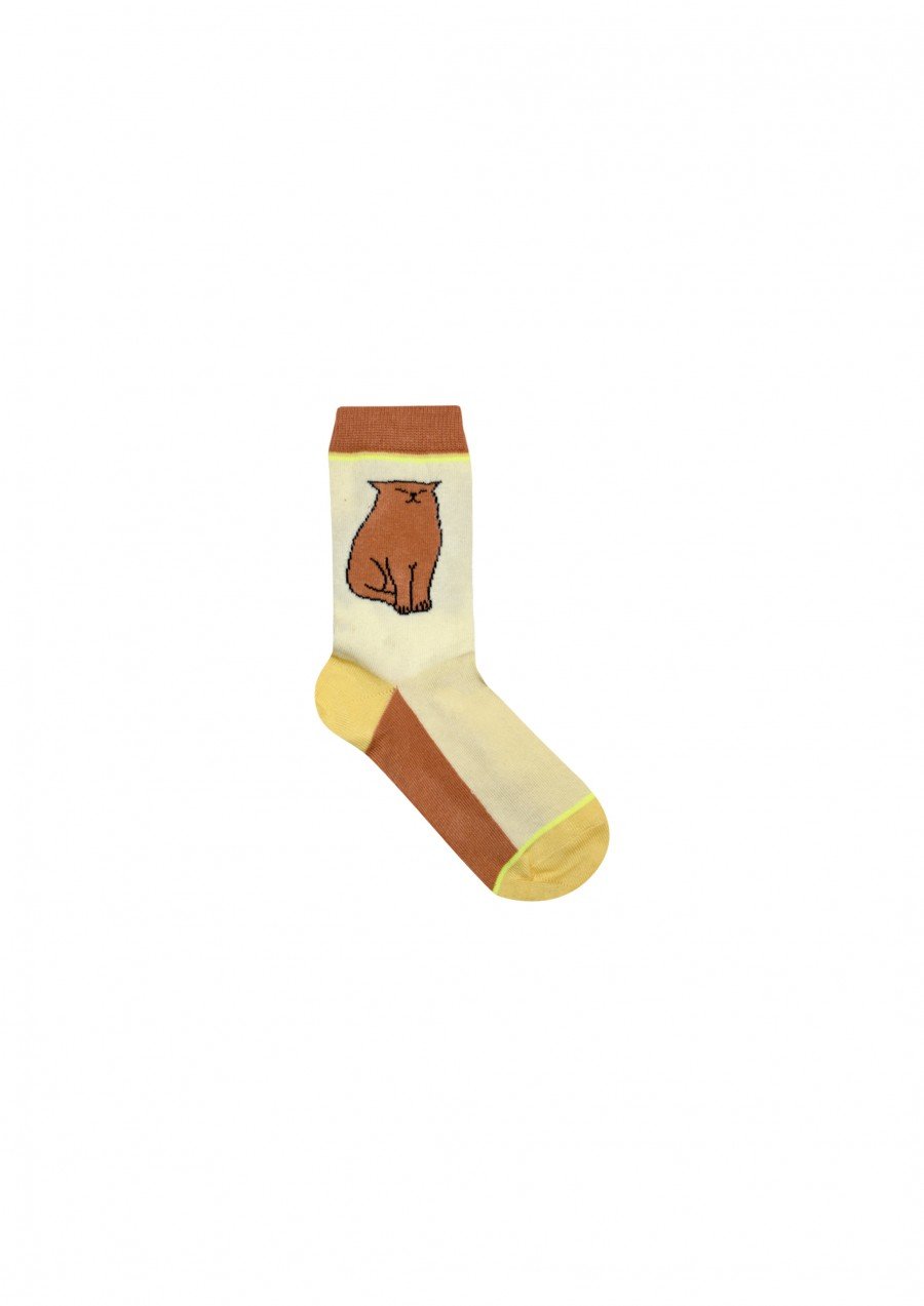 Socks beige and brown with a cat SS21381