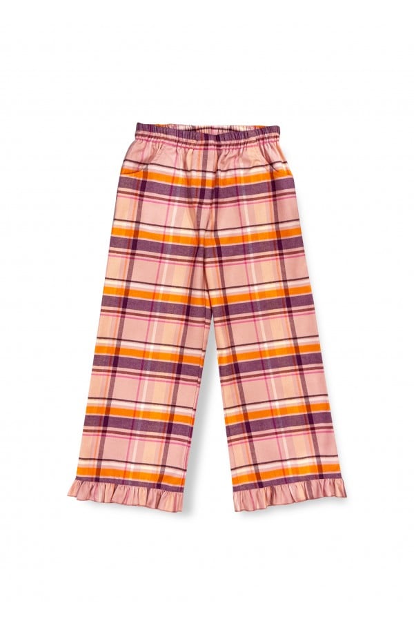 Pants flannel with ruffles and pockets pink/peach checkers 0308_F25136
