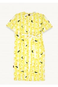 Dress with lemon allover print with white belt for female